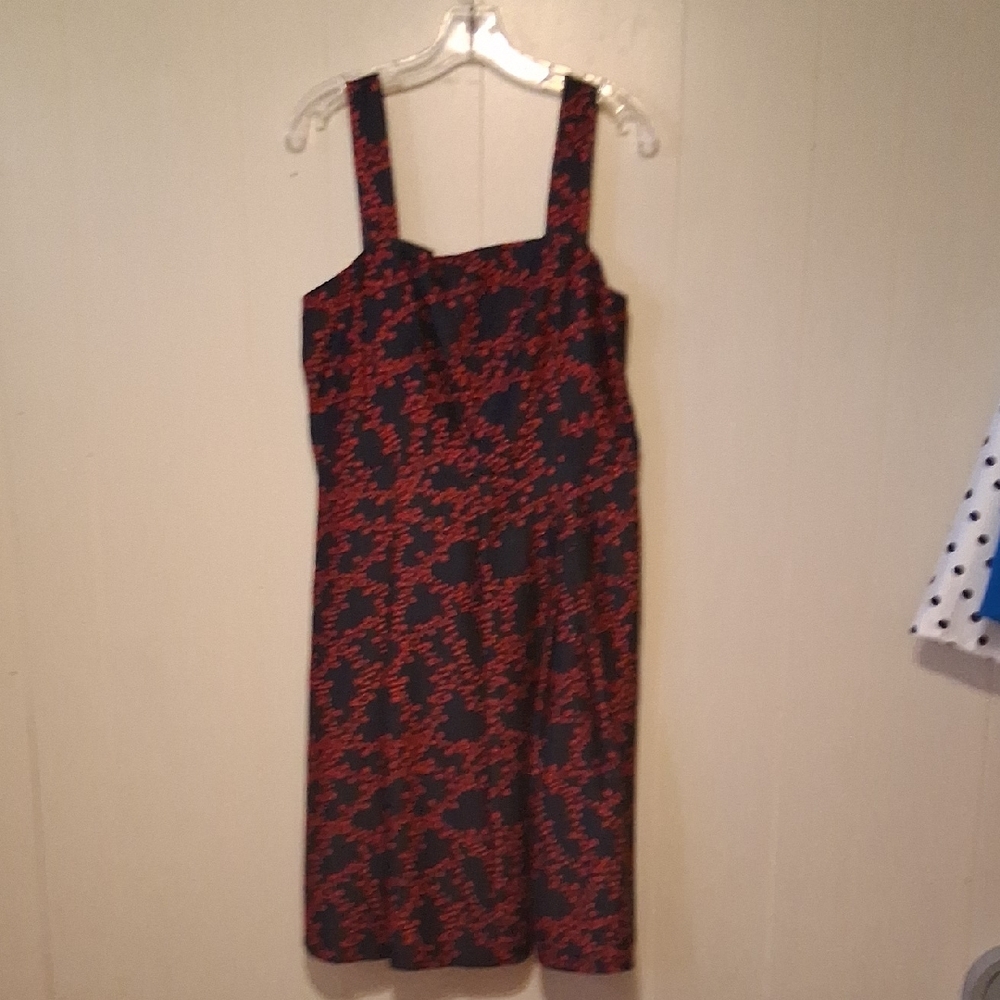 Draper James Navy Blue and Red Patterned Midi Dress